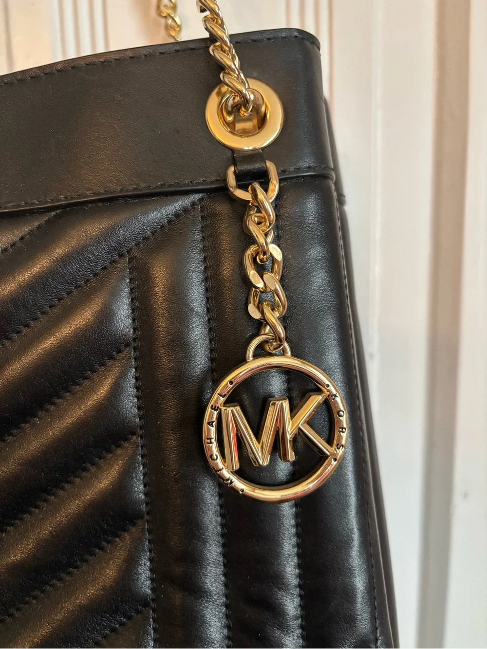 Michael Kors Black Quilted Leather Shoulder Bag with Gold Hardware